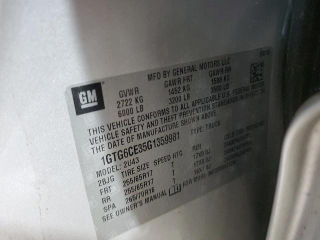 1GTG6CE35G1359981 - 2016 GMC CANYON SLE ვერცხლისფერი ფოტო 12