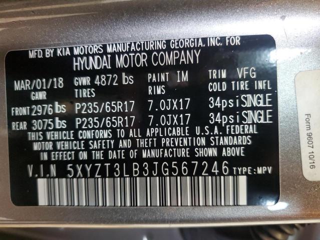 5XYZT3LB3JG567246 - 2018 HYUNDAI SANTA FE S GRAY photo 13