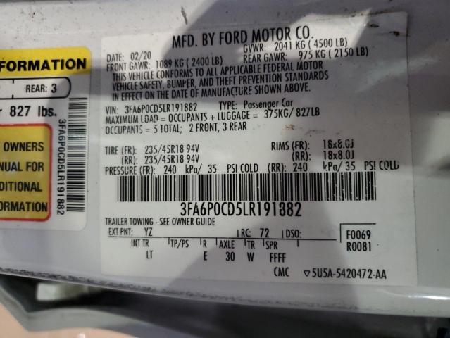 3FA6P0CD5LR191882 - 2020 FORD FUSION SEL Ağ foto 12