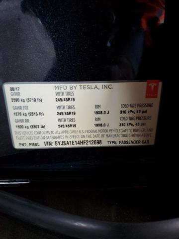 5YJSA1E14HF212698 - 2017 TESLA MODEL S BLACK photo 13