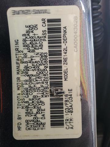 5YFBU4EE5CP038603 - 2012 TOYOTA COROLLA BASE Gris foto 12