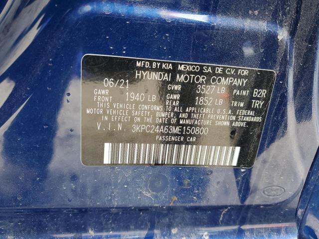 3KPC24A63ME150800 - 2021 HYUNDAI ACCENT SE BLUE photo 13