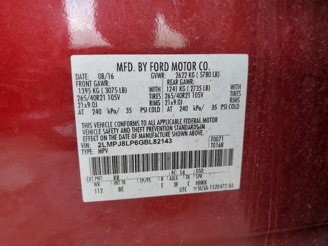 2LMPJ8LP6GBL82143 - 2016 LINCOLN MKX RESERVE RED photo 13
