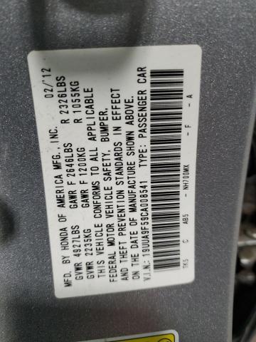 19UUA9F59CA008541 - 2012 ACURA TL SILVER photo 12