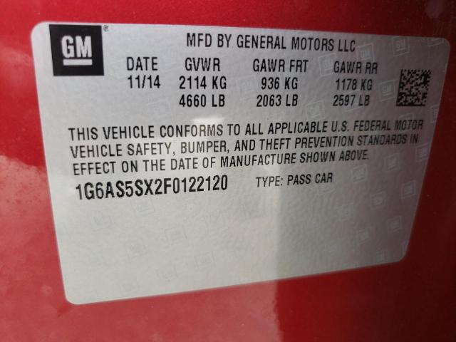 1G6AS5SX2F0122120 - 2015 CADILLAC CTS PERFORMANCE COLLECTION წითელი ფოტო 12