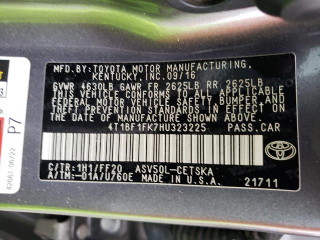 4T1BF1FK7HU323225 - 2017 TOYOTA CAMRY LE GRAY photo 12