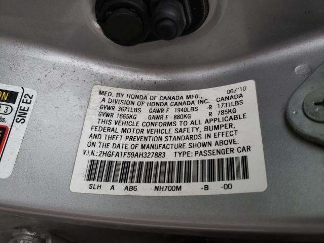 2HGFA1F59AH327883 - 2010 HONDA CIVIC LX SILVER photo 12