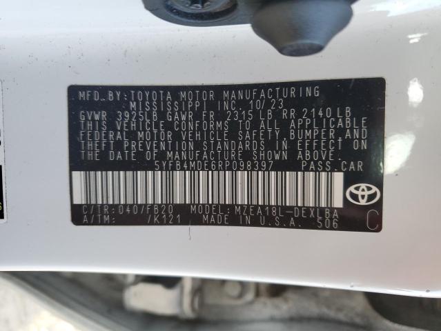 5YFB4MDE6RP098397 - 2024 TOYOTA COROLLA LE WHITE photo 12