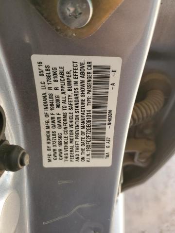 19XFC2F72GE061014 - 2016 HONDA CIVIC EX SILVER photo 12
