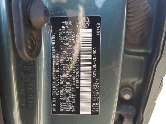 4T1BE32K64U376495 - 2004 TOYOTA CAMRY LE GREEN photo 12
