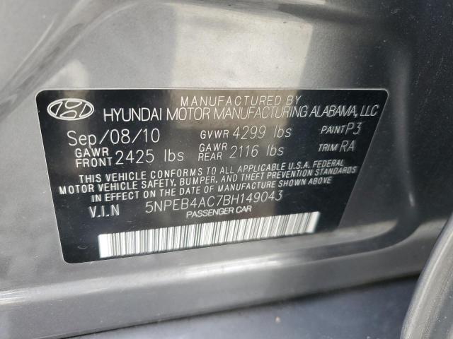 5NPEB4AC7BH149043 - 2011 HYUNDAI SONATA GLS GRAY photo 12