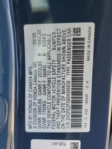 2HGFE2F59SH585638 - 2025 HONDA CIVIC SPORT BLUE photo 12