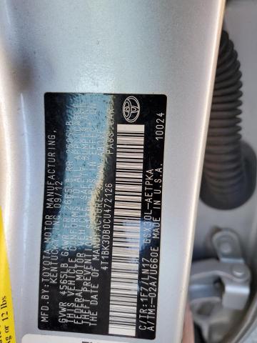 4T1BK3DB0CU472126 - 2012 TOYOTA AVALON BASE 银色 照片 12