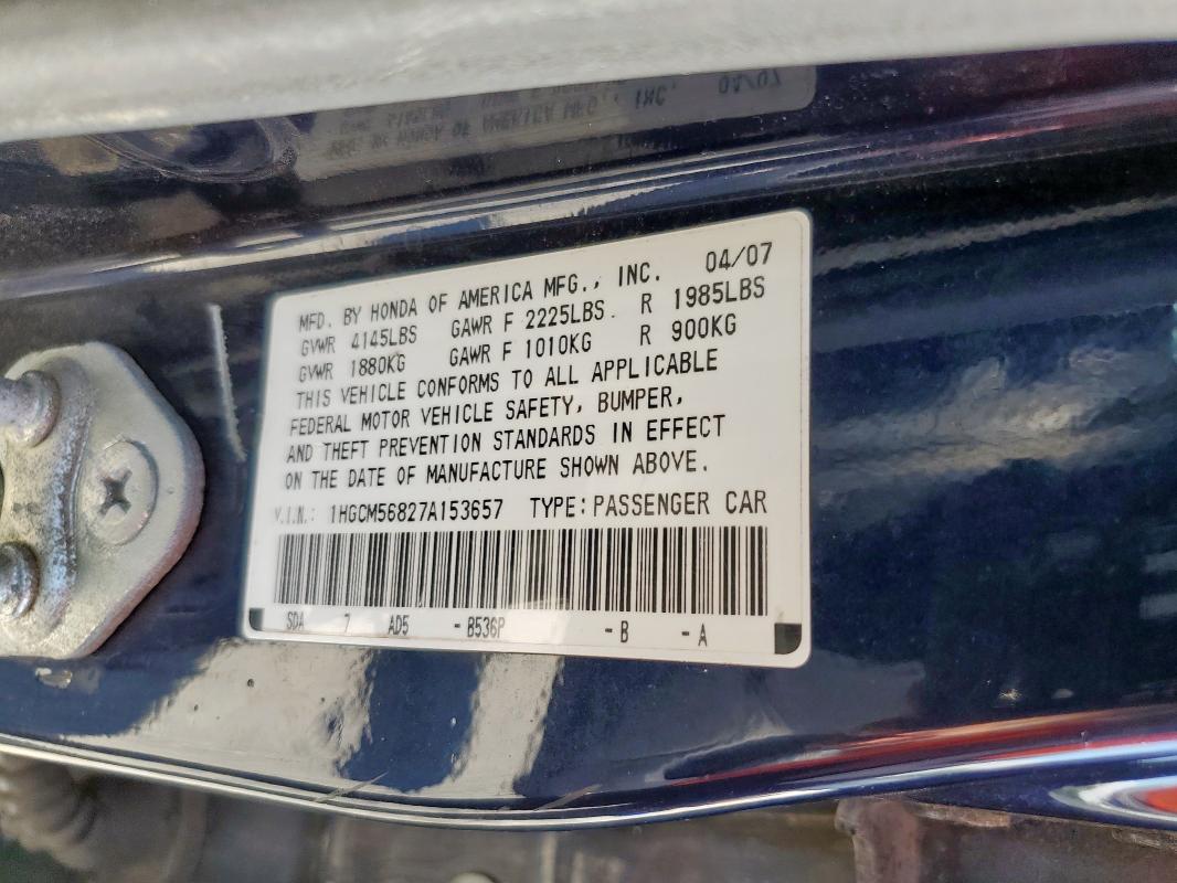 1HGCM56827A153657 - 2007 HONDA ACCORD EX BLUE photo 12