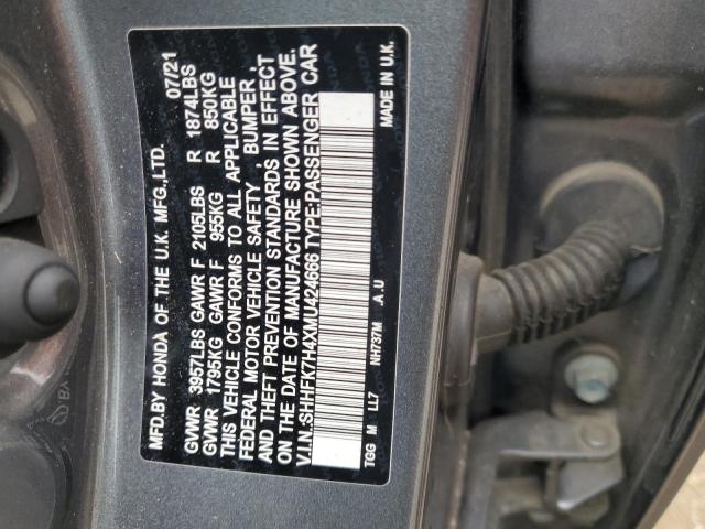 SHHFK7H4XMU424666 - 2021 HONDA CIVIC SPORT Grau Foto 12
