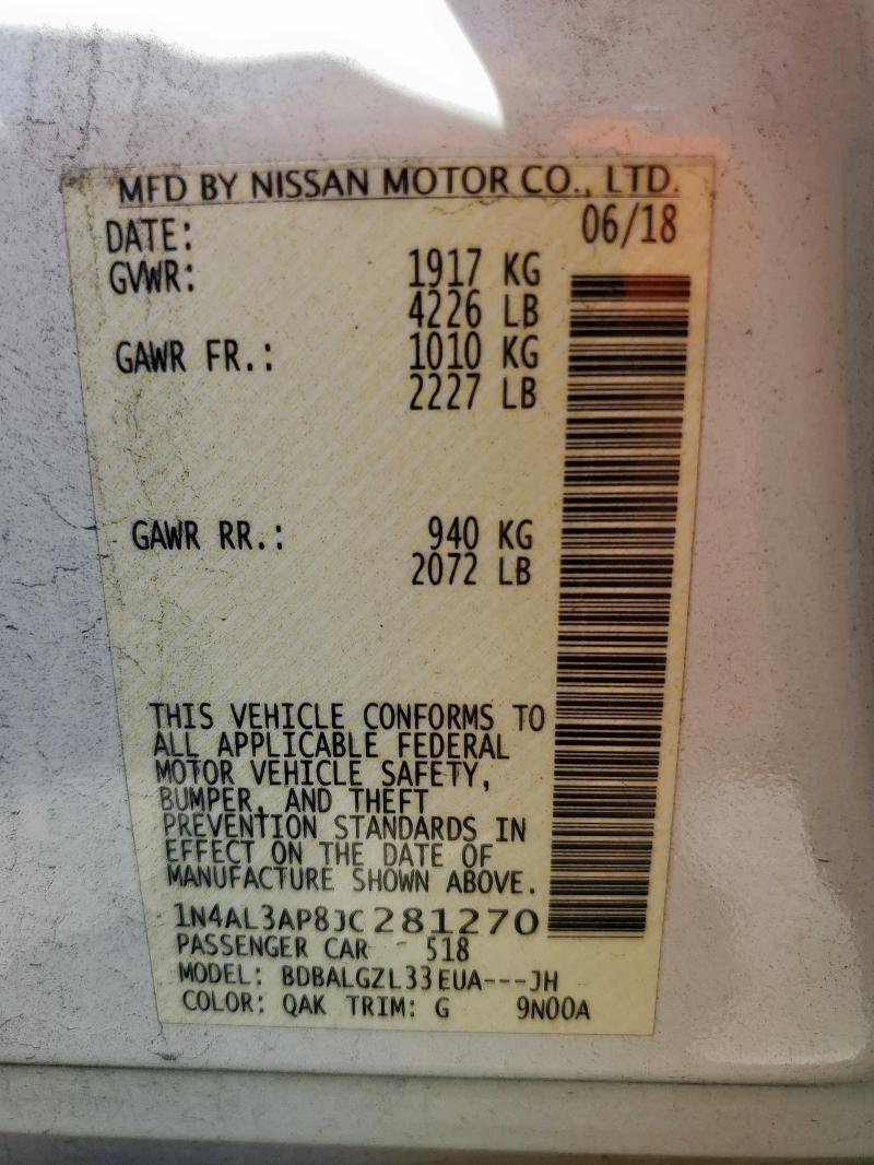 1N4AL3AP8JC281270 - 2018 NISSAN ALTIMA 2.5 თეთრი ფოტო 12