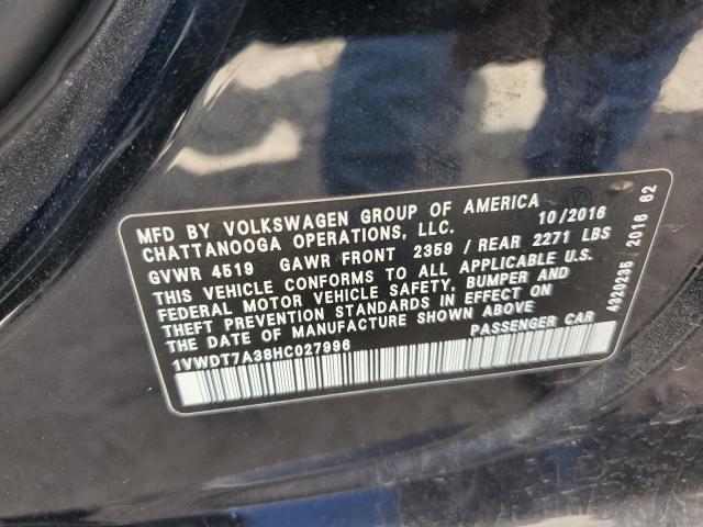1VWDT7A38HC027996 - 2017 VOLKSWAGEN PASSAT R-LINE შავი ფოტო 12