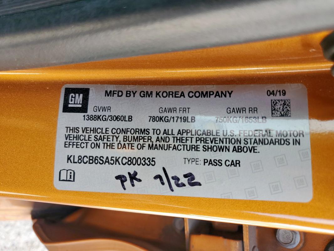 KL8CB6SA5KC800335 - 2019 CHEVROLET SPARK LS 橙色 照片 12