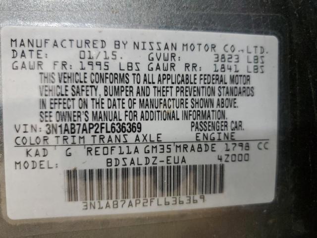 3N1AB7AP2FL636369 - 2015 NISSAN SENTRA S GRAY photo 12