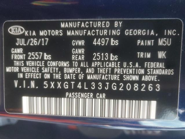 5XXGT4L33JG208263 - 2018 KIA OPTIMA LX ლურჯი ფოტო 12