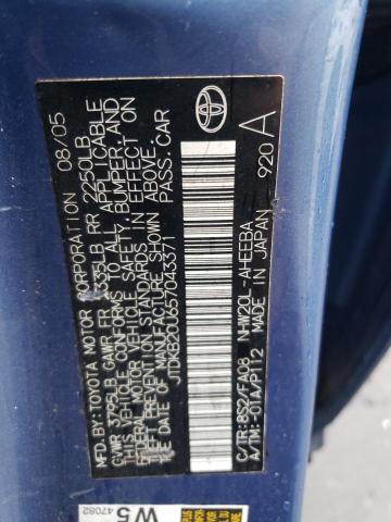 JTDKB20U657043371 - 2005 TOYOTA PRIUS BLUE photo 12