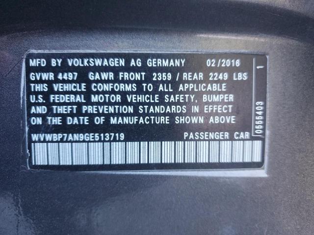 WVWBP7AN9GE513719 - 2016 VOLKSWAGEN CC BASE GRAY photo 13