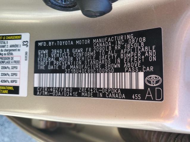 2T1BU40E89C100950 - 2009 TOYOTA COROLLA BASE 棕色 照片 12