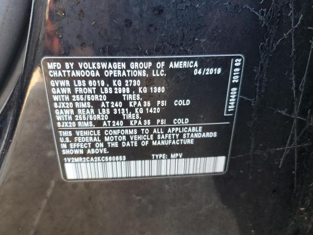 1V2MR2CA2KC560853 - 2019 VOLKSWAGEN ATLAS SEL BLACK photo 12