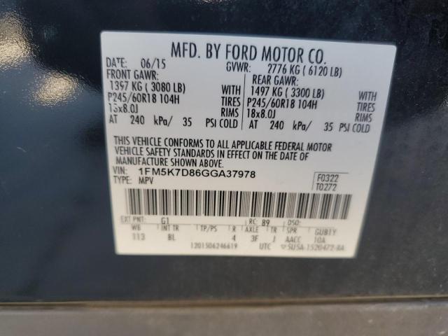 1FM5K7D86GGA37978 - 2016 FORD EXPLORER XLT BLACK photo 13