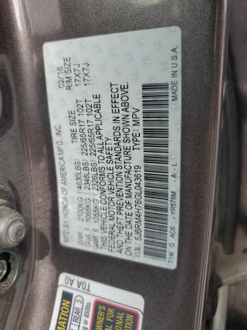 5J6RM4H76GL043619 - 2016 HONDA CR-V EXL 灰色 照片 13