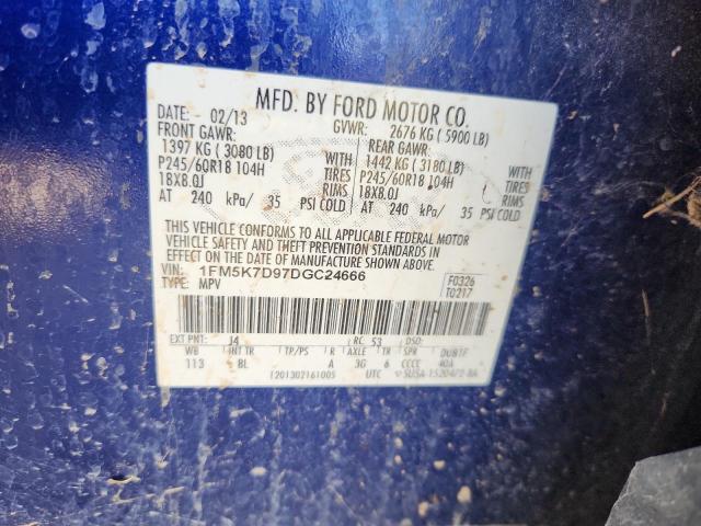 1FM5K7D97DGC24666 - 2013 FORD EXPLORER XLT ლურჯი ფოტო 13