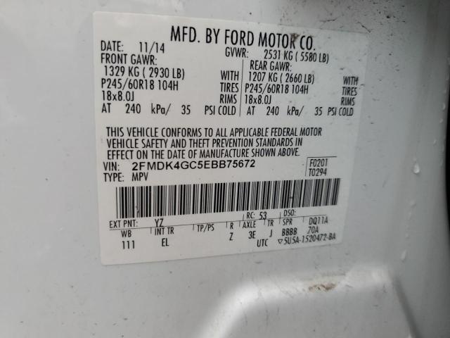 2FMDK4GC5EBB75672 - 2014 FORD EDGE SE WHITE photo 13