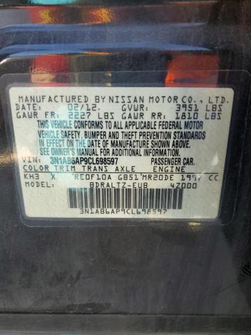 3N1AB6AP9CL698597 - 2012 NISSAN SENTRA 2.0 BLACK photo 12