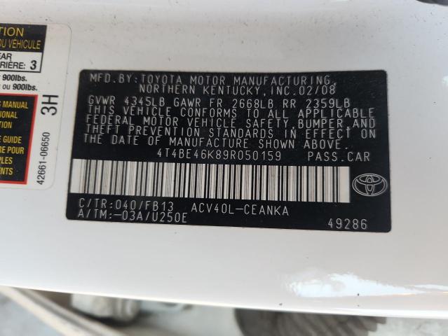 4T4BE46K89R050159 - 2009 TOYOTA CAMRY BASE WHITE photo 13