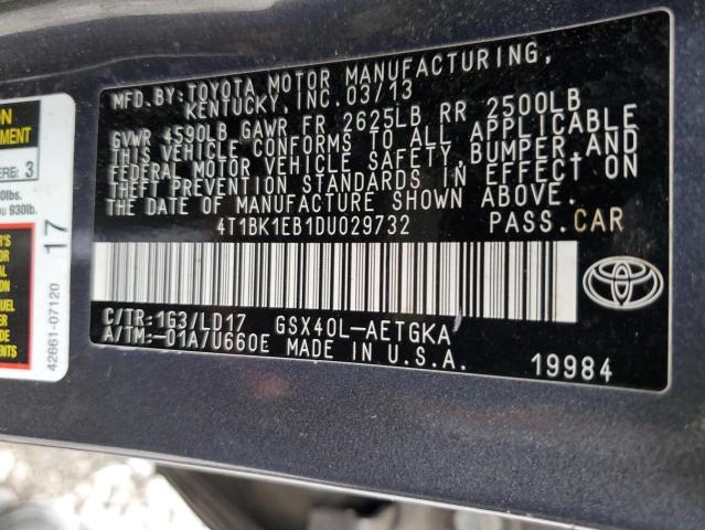 4T1BK1EB1DU029732 - 2013 TOYOTA AVALON BASE 灰色 照片 12