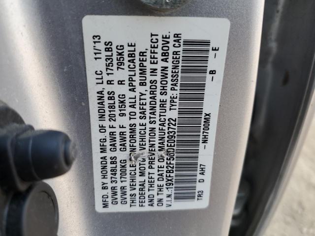 19XFB2F56DE093722 - 2013 HONDA CIVIC LX SILVER photo 12