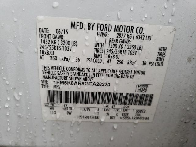 1FM5K8AR8GGA28279 - 2016 FORD EXPLORER POLICE INTERCEPTOR 白色 照片 13