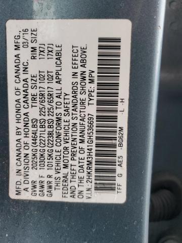 2HKRM3H41GH536697 - 2016 HONDA CR-V SE BLUE photo 13