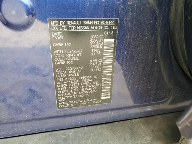 KNMAT2MT1JP580475 - 2018 NISSAN ROGUE S BLUE photo 14