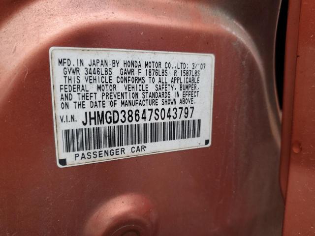 JHMGD38647S043797 - 2007 HONDA FIT S ნარინჯისფერი ფოტო 13