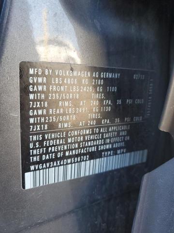 WVGAV3AX4DW596702 - 2013 VOLKSWAGEN TIGUAN S GRAY photo 13