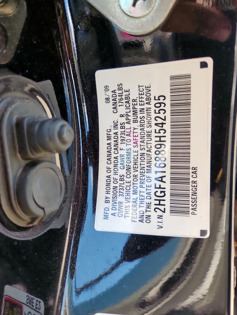 2HGFA16889H542595 - 2009 HONDA CIVIC EX BLACK photo 12