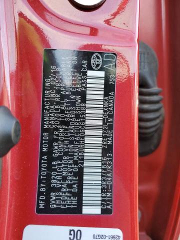 2T1BURHE0GC615388 - 2016 TOYOTA COROLLA L RED photo 12