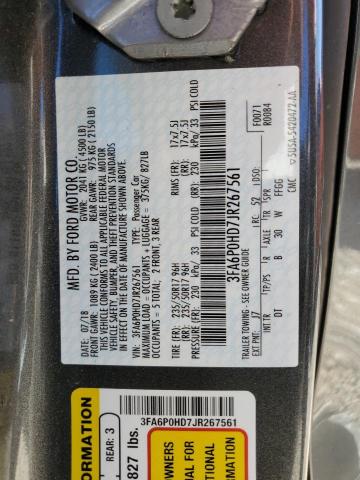 3FA6P0HD7JR267561 - 2018 FORD FUSION SE GRAY photo 12