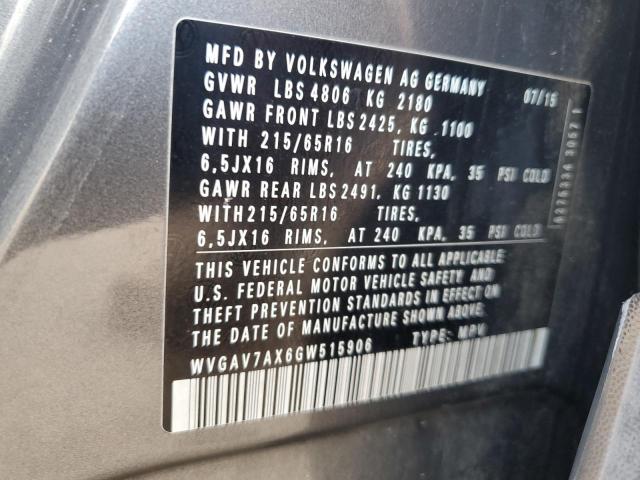 WVGAV7AX6GW515906 - 2016 VOLKSWAGEN TIGUAN S Boz foto 13