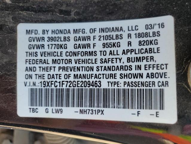 19XFC1F72GE209463 - 2016 HONDA CIVIC EXL أسود صورة 12