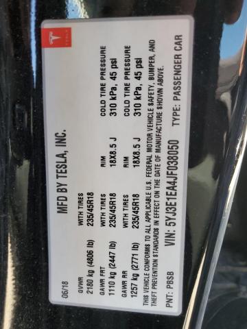 5YJ3E1EA4JF038050 - 2018 TESLA MODEL 3 Schwarz Foto 13