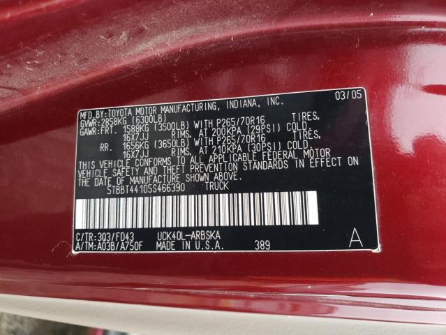 5TBBT44105S466390 - 2005 TOYOTA TUNDRA ACCESS CAB SR5 MAROON photo 12
