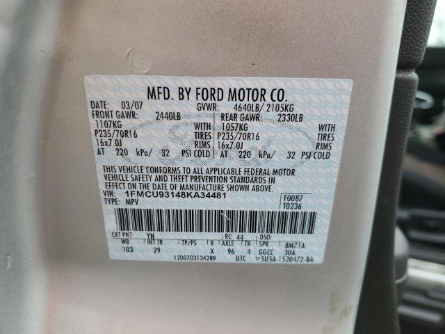 1FMCU93148KA34481 - 2008 FORD ESCAPE XLT SILVER photo 12