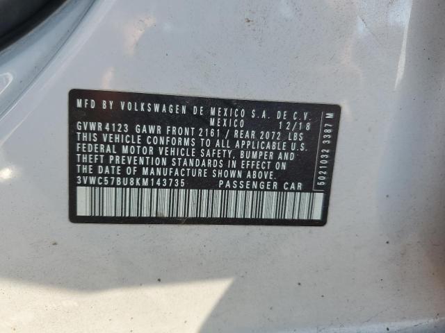 3VWC57BU8KM143735 - 2019 VOLKSWAGEN JETTA S 白色 照片 12